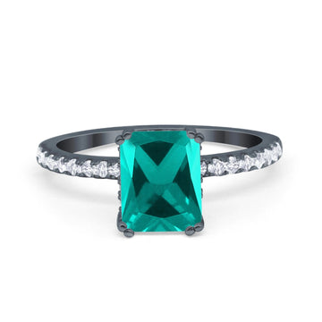 Art Deco Radiant Cut Engagement Ring Black Tone, Simulated Paraiba Tourmaline CZ 925 Sterling Silver